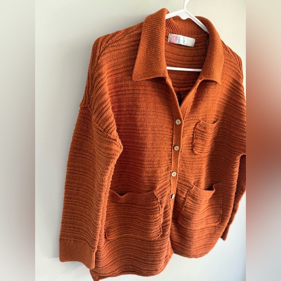 Free People Beach Day Dreaming Button-Up Cardigan - Burnt Orange - Extra Small - Picture 6 of 11